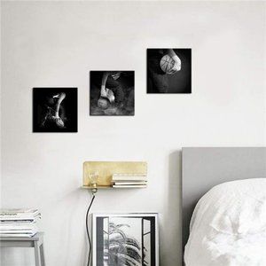 Black and White Canvas Wall Art Set Man Plays Basketball Posters 12x12inchx3pcs